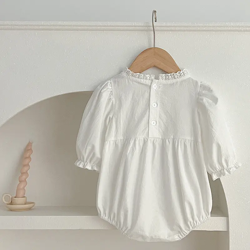 2025 Spring Clothes Newborn Infant Baby Girl Romper Embroider Cotton Long Sleeve Baby Jumpsuits White Baby Girls Fall Clothes