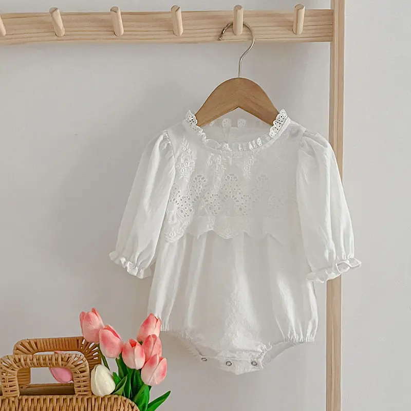 2025 Spring Clothes Newborn Infant Baby Girl Romper Embroider Cotton Long Sleeve Baby Jumpsuits White Baby Girls Fall Clothes