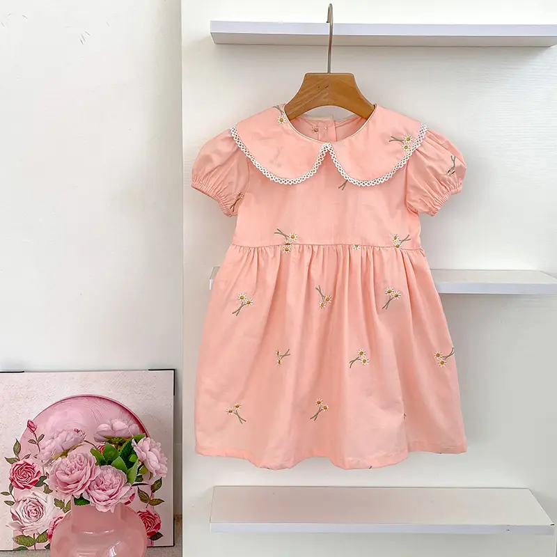 1-6Yrs Girls Fashion Embroidered Flower Dress Summer New Little Girls Toddler Princess Dresses Kids Flying Sleeves Party Clothes