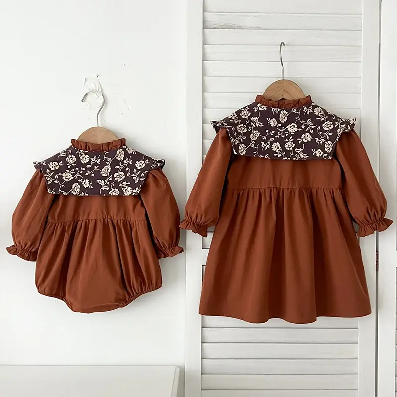 2025 Spring Autumn Baby Romper Retro Flower Long Sleeve Baby Newborn Jumpsuit 0-2Yrs Baby Girl Clothes Toddler Costume Bodysuits