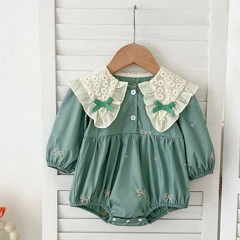 2024 Family Sister Matching Dress Outfit Baby Girls Clothes Embroidered Bow Large Lapel Girl Dress Baby Romper Princess Dresses