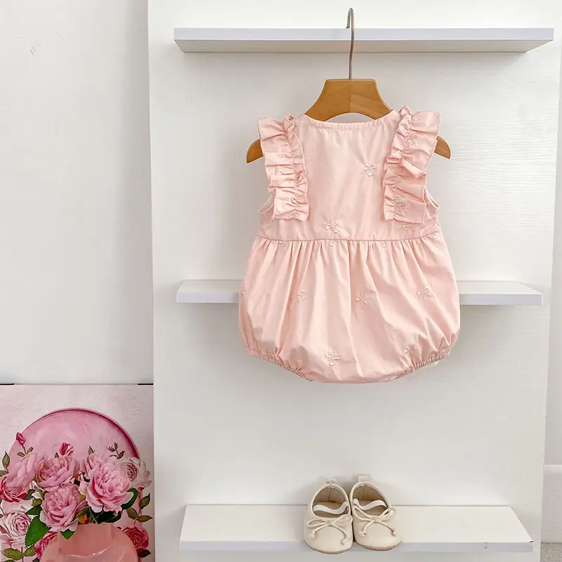 Baby Clothes Summer Cute Embroidery Floral Infant Girl Sleeveless Bodysuits Cotton Toddler Bow One Pieces Newborn Girl Clothes