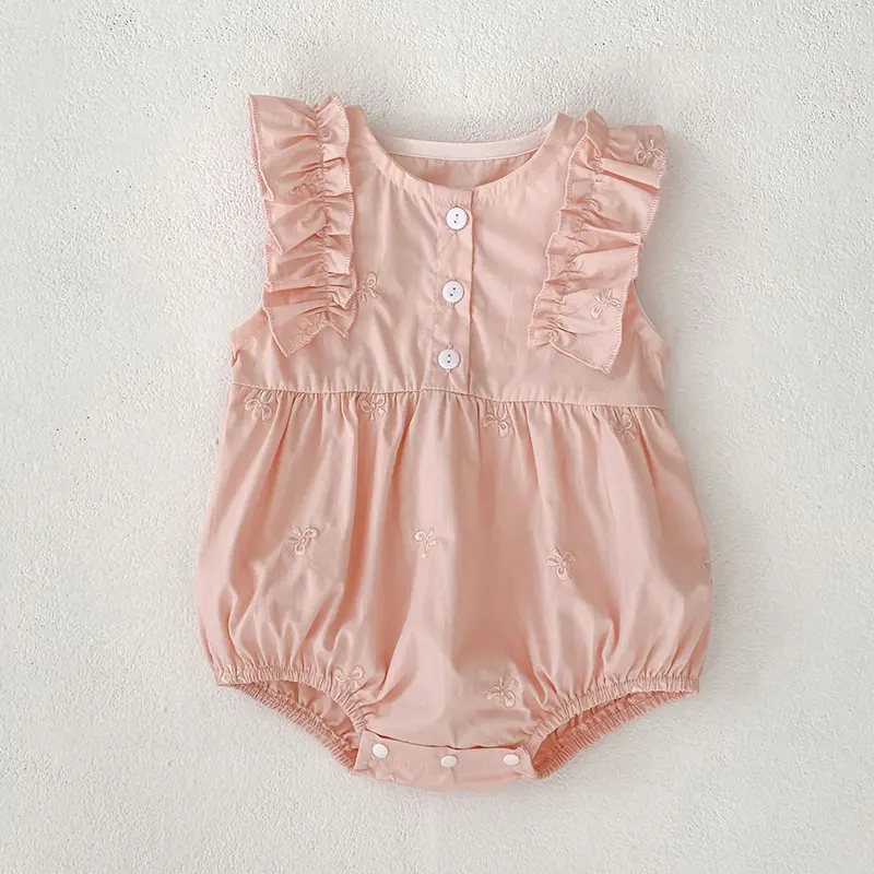 Baby Clothes Summer Cute Embroidery Floral Infant Girl Sleeveless Bodysuits Cotton Toddler Bow One Pieces Newborn Girl Clothes