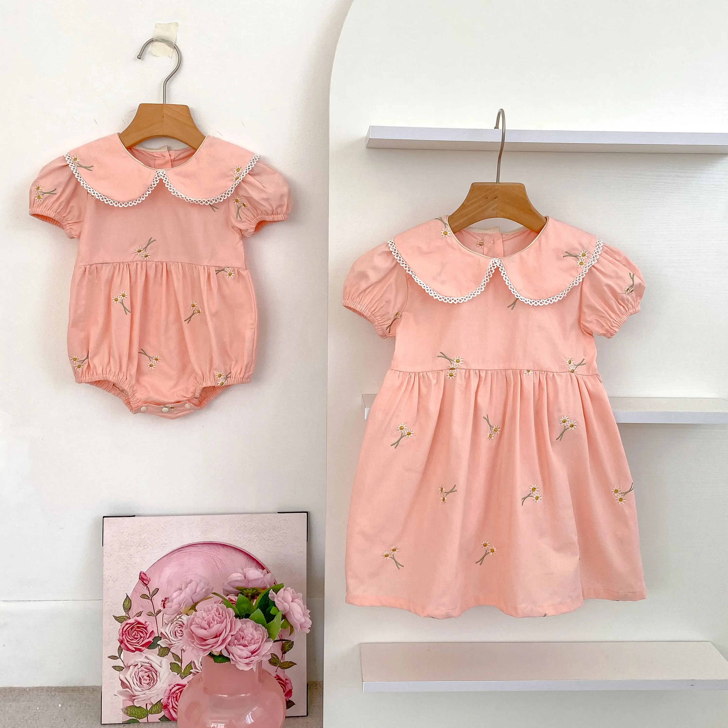 1-6Yrs Girls Fashion Embroidered Flower Dress Summer New Little Girls Toddler Princess Dresses Kids Flying Sleeves Party Clothes