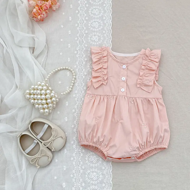 Baby Clothes Summer Cute Embroidery Floral Infant Girl Sleeveless Bodysuits Cotton Toddler Bow One Pieces Newborn Girl Clothes