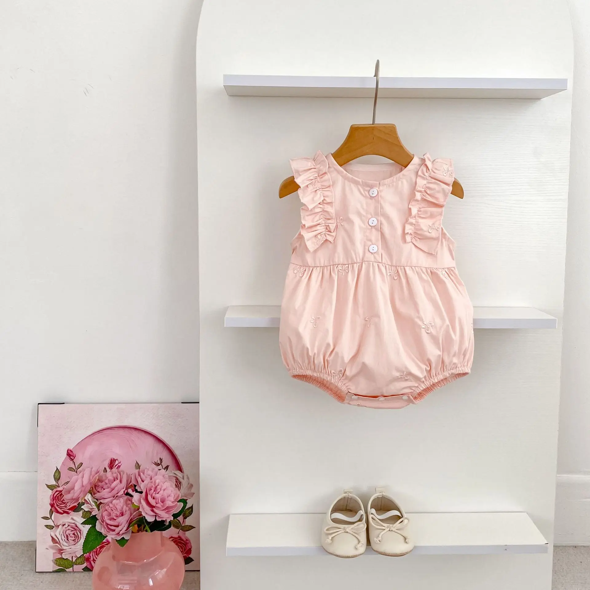 Baby Clothes Summer Cute Embroidery Floral Infant Girl Sleeveless Bodysuits Cotton Toddler Bow One Pieces Newborn Girl Clothes