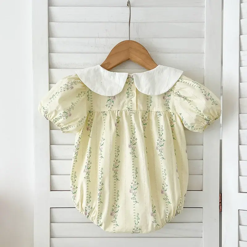 Summer Toddler Baby Girls Jumpsuit 0-24M Children Clothes Infant Baby Girls Bodysuits Short Sleeved Cotton Floral Print Clothes