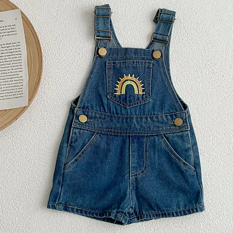 Autumn Baby Denim Jumpsuit Embroider Rainbow Toddler Kid Boy Girl Pocket Loose Suspender Overall Jeans Fashion Overalls Clothes