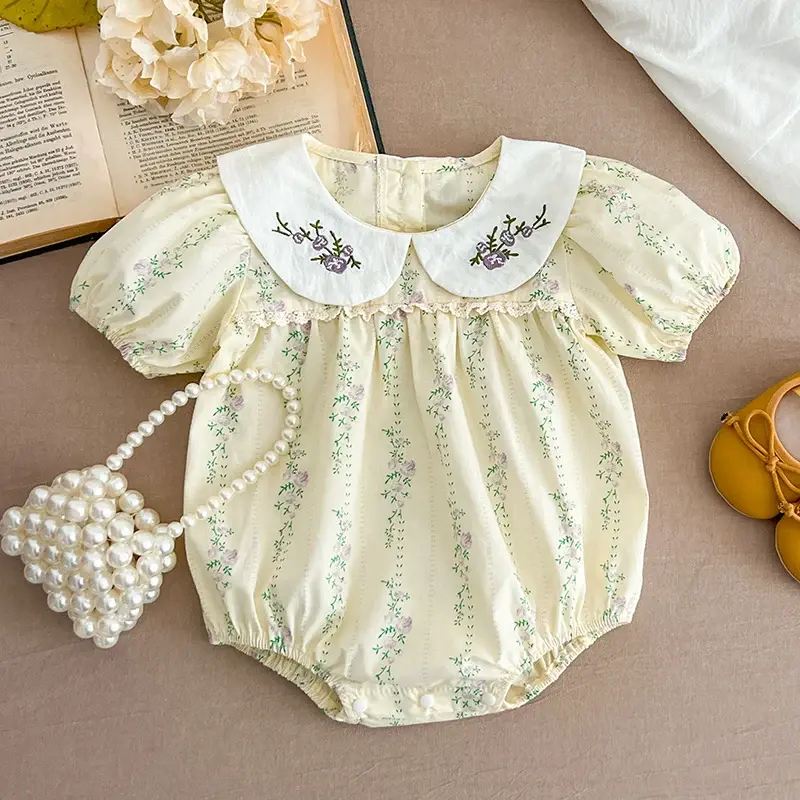 Summer Toddler Baby Girls Jumpsuit 0-24M Children Clothes Infant Baby Girls Bodysuits Short Sleeved Cotton Floral Print Clothes