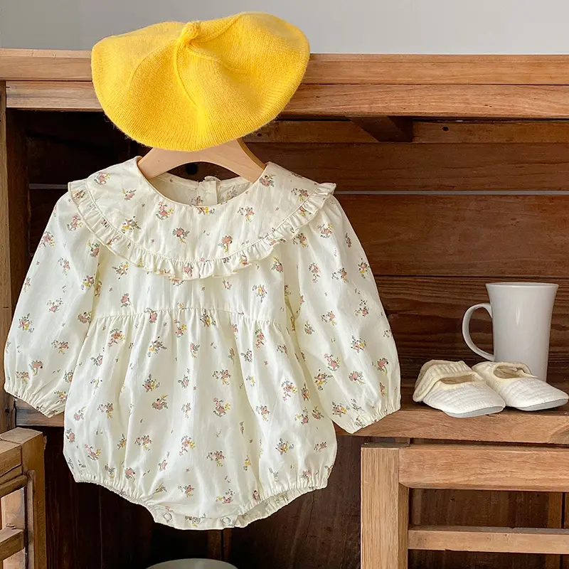 Autumn New Floral Girls Lace Romper New Baby Bodysuits Cotton One Piece Long Sleeve Baby Outfit Newborn Clothes Children Outfits