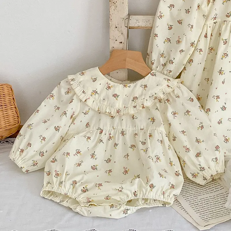 Autumn New Floral Girls Lace Romper New Baby Bodysuits Cotton One Piece Long Sleeve Baby Outfit Newborn Clothes Children Outfits