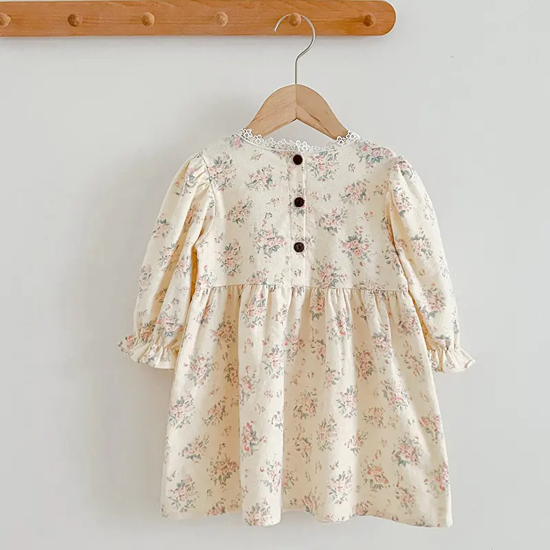 Children Clothes Dress Autumn Baby Girls Sweet Dress Spring Kids Baby Girls Clothes Long Sleeve Flower Printing Princess Dress