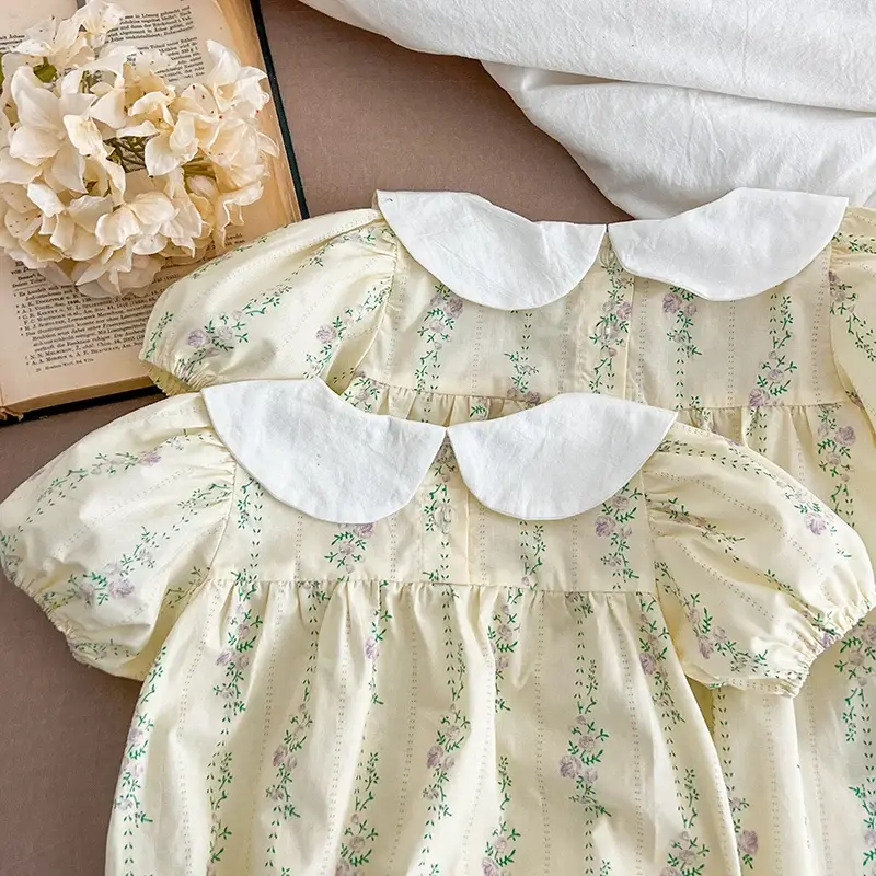 Summer Toddler Baby Girls Jumpsuit 0-24M Children Clothes Infant Baby Girls Bodysuits Short Sleeved Cotton Floral Print Clothes