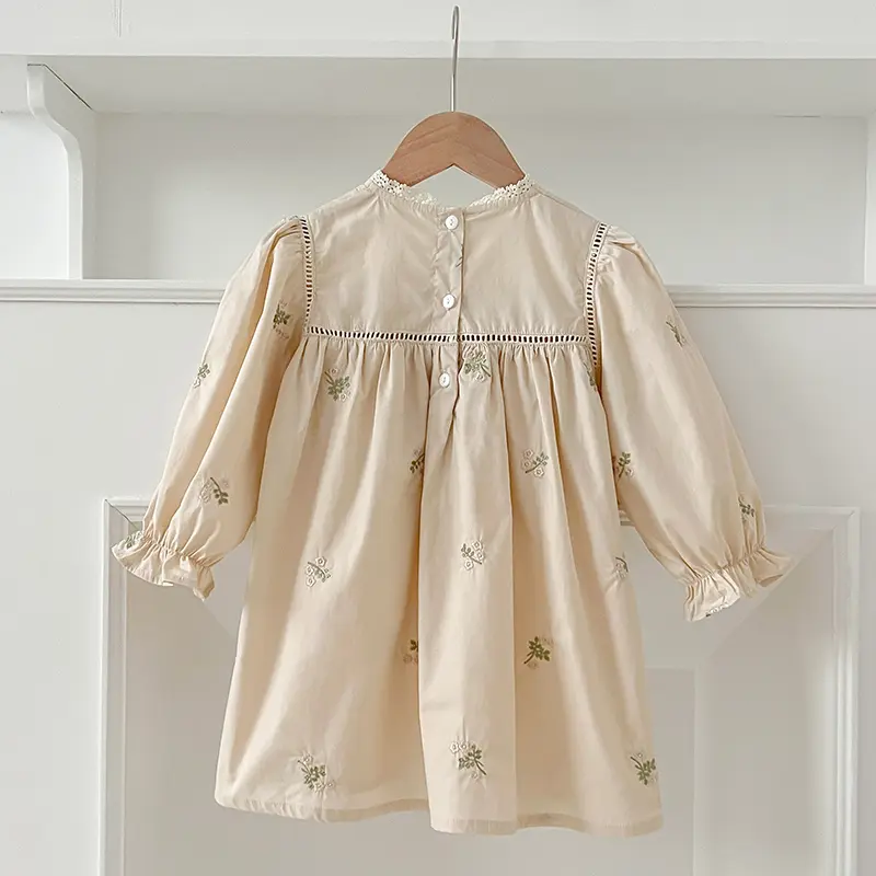 Autumn Baby Embroider Princess Dress New Girls Dress Little Girl Lace Collar Hollow Dress Cotton Princess Kids Dress Korea Style