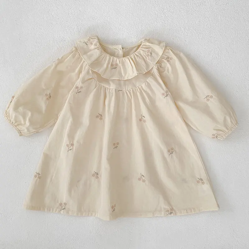 1-6Yrs Girls' Dress Floral Embroidery Lace Girls' Cotton Dress Autumn New Flower Long Sleeved Sweet Children's Princess Dress