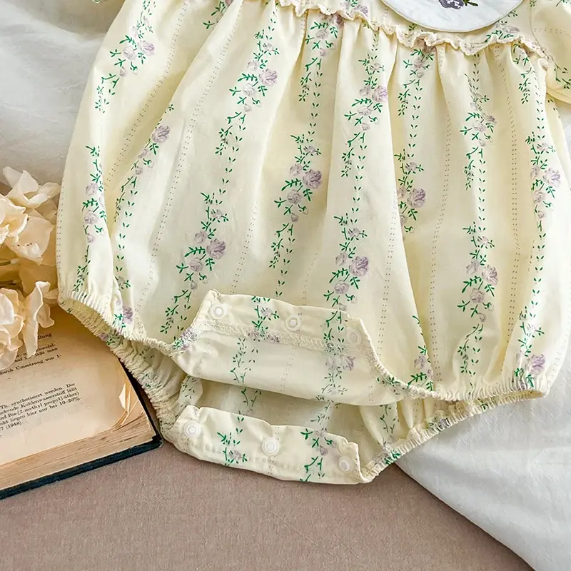 Summer Toddler Baby Girls Jumpsuit 0-24M Children Clothes Infant Baby Girls Bodysuits Short Sleeved Cotton Floral Print Clothes