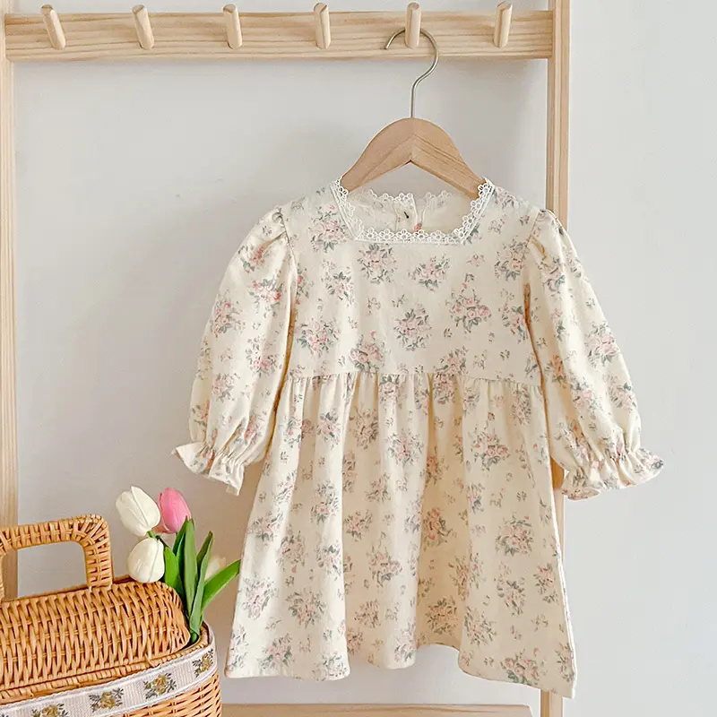 Children Clothes Dress Autumn Baby Girls Sweet Dress Spring Kids Baby Girls Clothes Long Sleeve Flower Printing Princess Dress