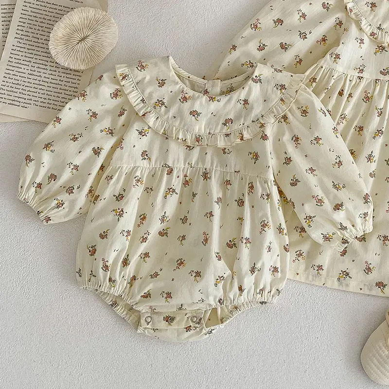 Autumn New Floral Girls Lace Romper New Baby Bodysuits Cotton One Piece Long Sleeve Baby Outfit Newborn Clothes Children Outfits