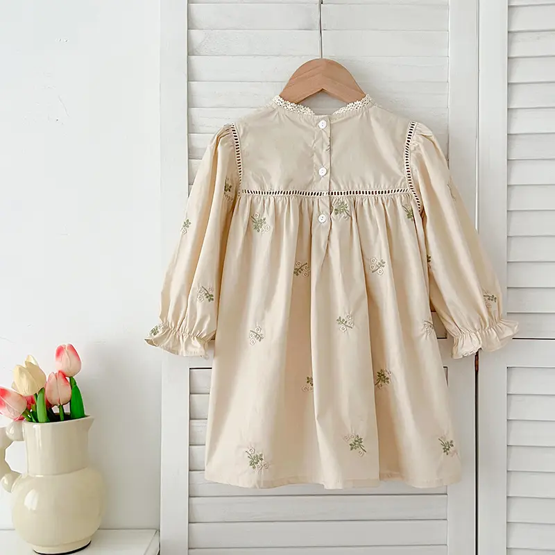 Autumn Baby Embroider Princess Dress New Girls Dress Little Girl Lace Collar Hollow Dress Cotton Princess Kids Dress Korea Style