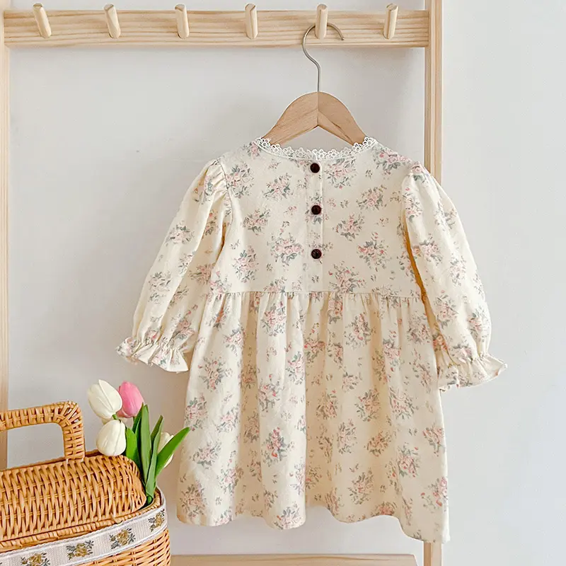 Children Clothes Dress Autumn Baby Girls Sweet Dress Spring Kids Baby Girls Clothes Long Sleeve Flower Printing Princess Dress