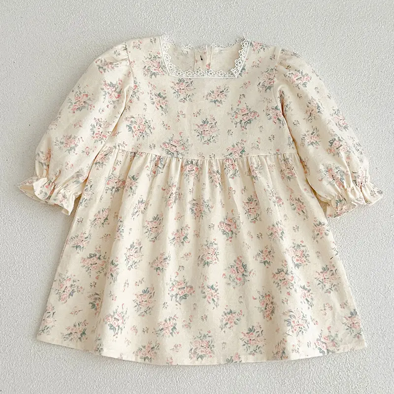 Children Clothes Dress Autumn Baby Girls Sweet Dress Spring Kids Baby Girls Clothes Long Sleeve Flower Printing Princess Dress