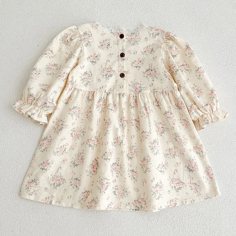 Children Clothes Dress Autumn Baby Girls Sweet Dress Spring Kids Baby Girls Clothes Long Sleeve Flower Printing Princess Dress