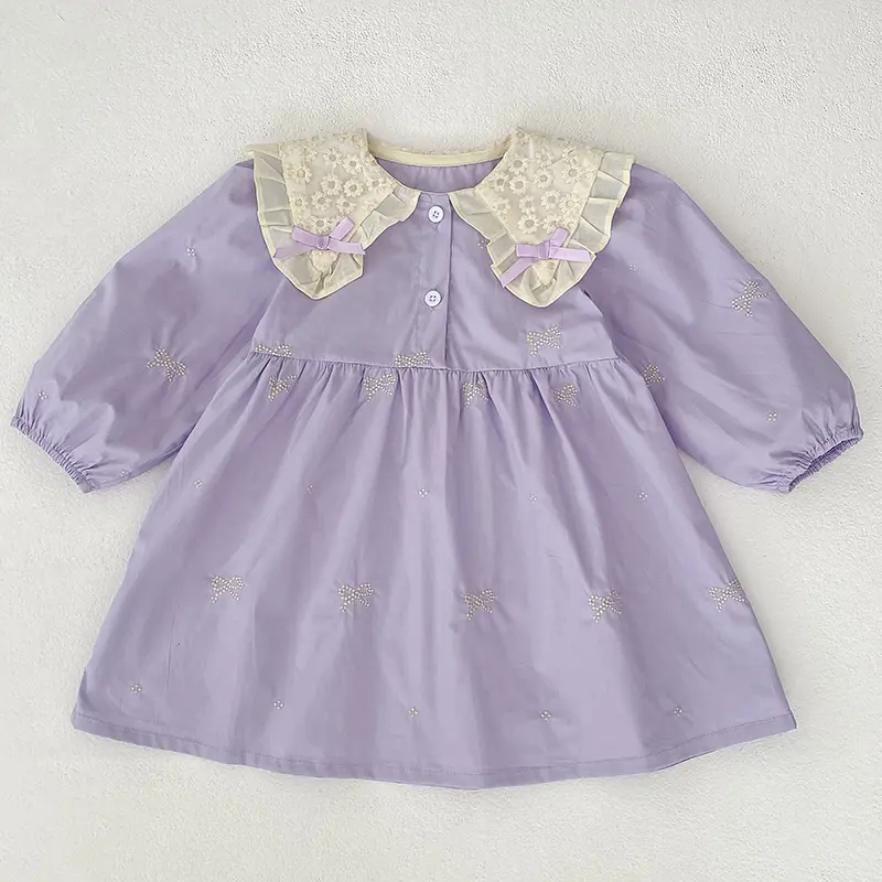 1-7Yrs Girls Princess Dress Baby Girl Clothes Kids Clothes Butterfly Collar Baby Girl One Piece Clothes Embroidery Kids Dress
