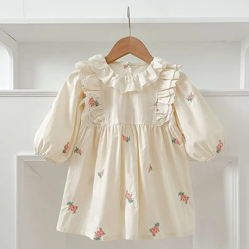 Spring Autumn Baby Girls Sweet Sisters Dress Lace Embroidered Flowers Infant Rompers Kids Baby Girls Princess Clothes Rompers