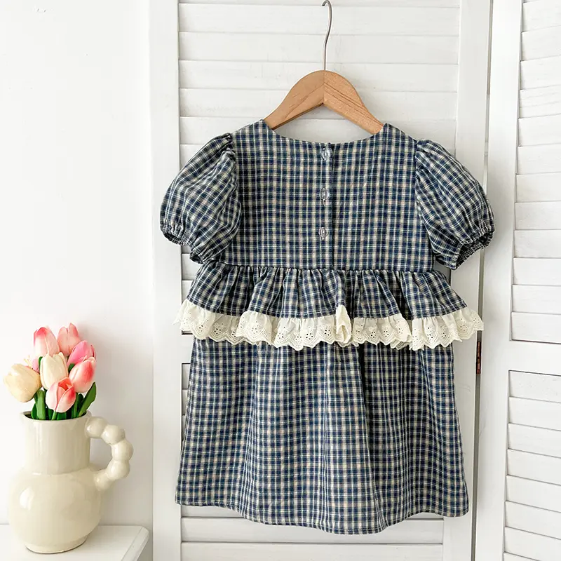 Sister Matching Outfit Princess Dresses 0-6Yrs Baby Girls Clothes Girls Dress Plaid Lace Fashion Summer Sister Baby Girl Romper