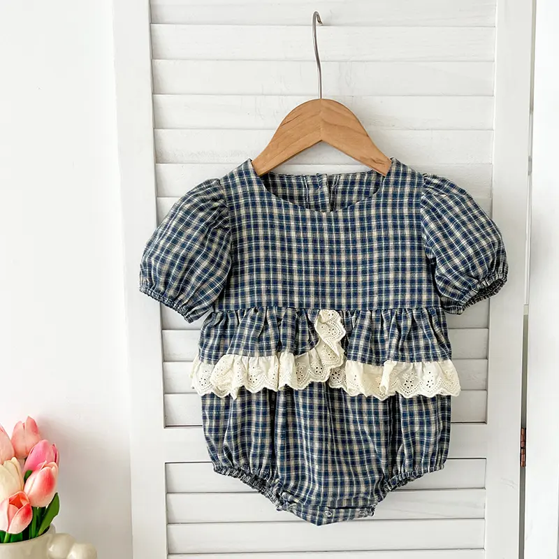Sister Matching Outfit Princess Dresses 0-6Yrs Baby Girls Clothes Girls Dress Plaid Lace Fashion Summer Sister Baby Girl Romper