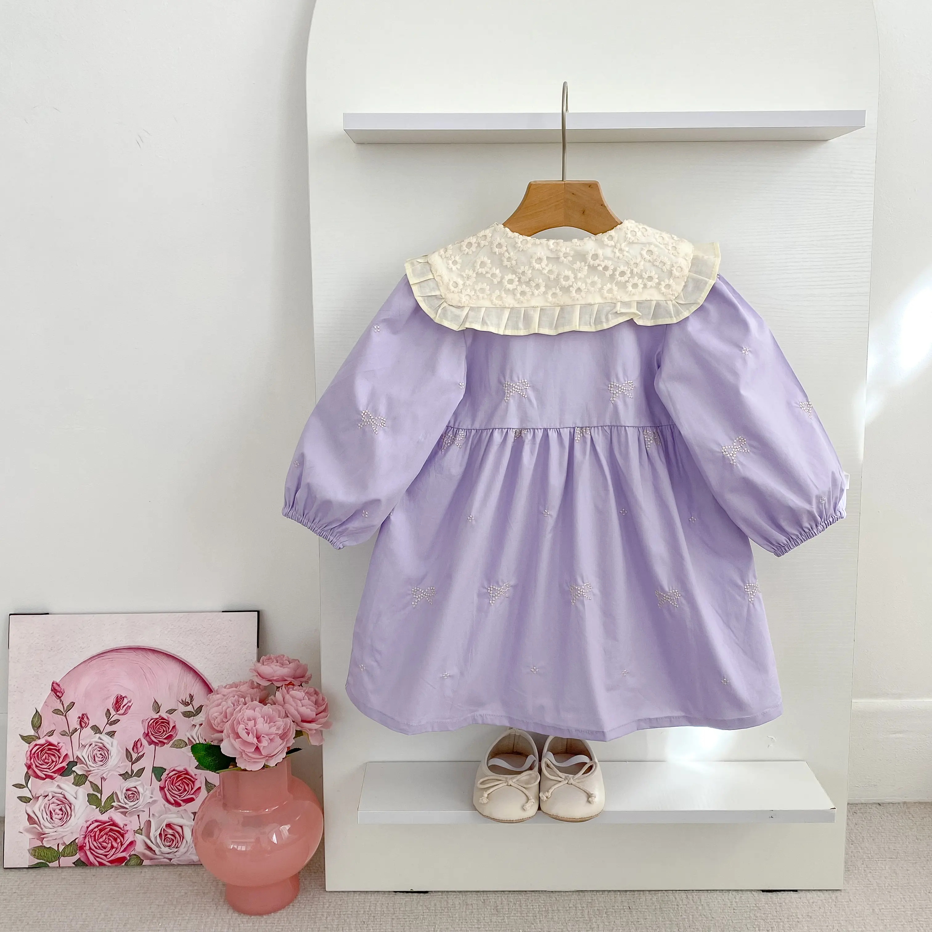 1-7Yrs Girls Princess Dress Baby Girl Clothes Kids Clothes Butterfly Collar Baby Girl One Piece Clothes Embroidery Kids Dress