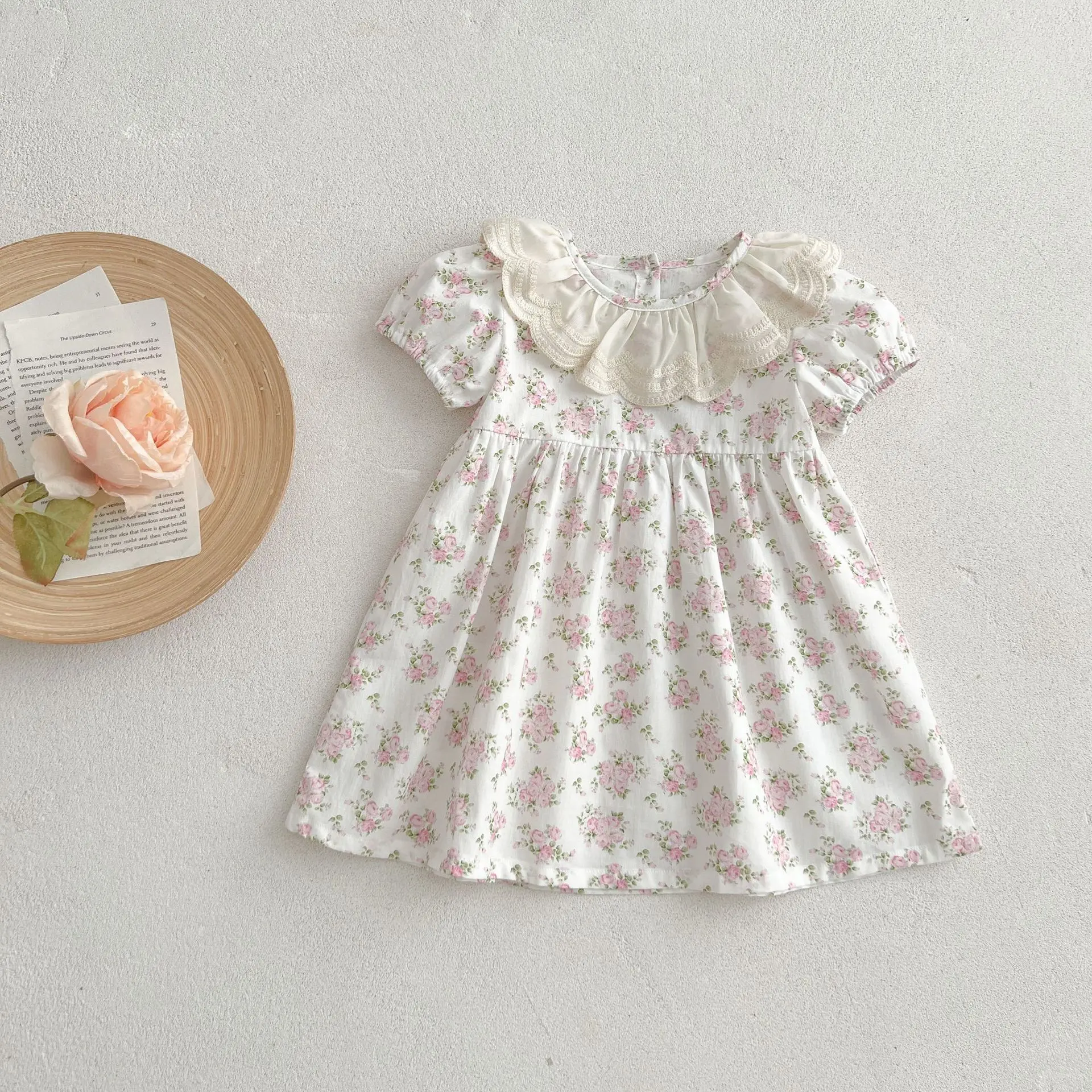 Sister Baby Girls Flower Dresses Girl Romper New Summer Sister Matching Outfit Lace Collar Flowers Dress Toddler Princess Romper