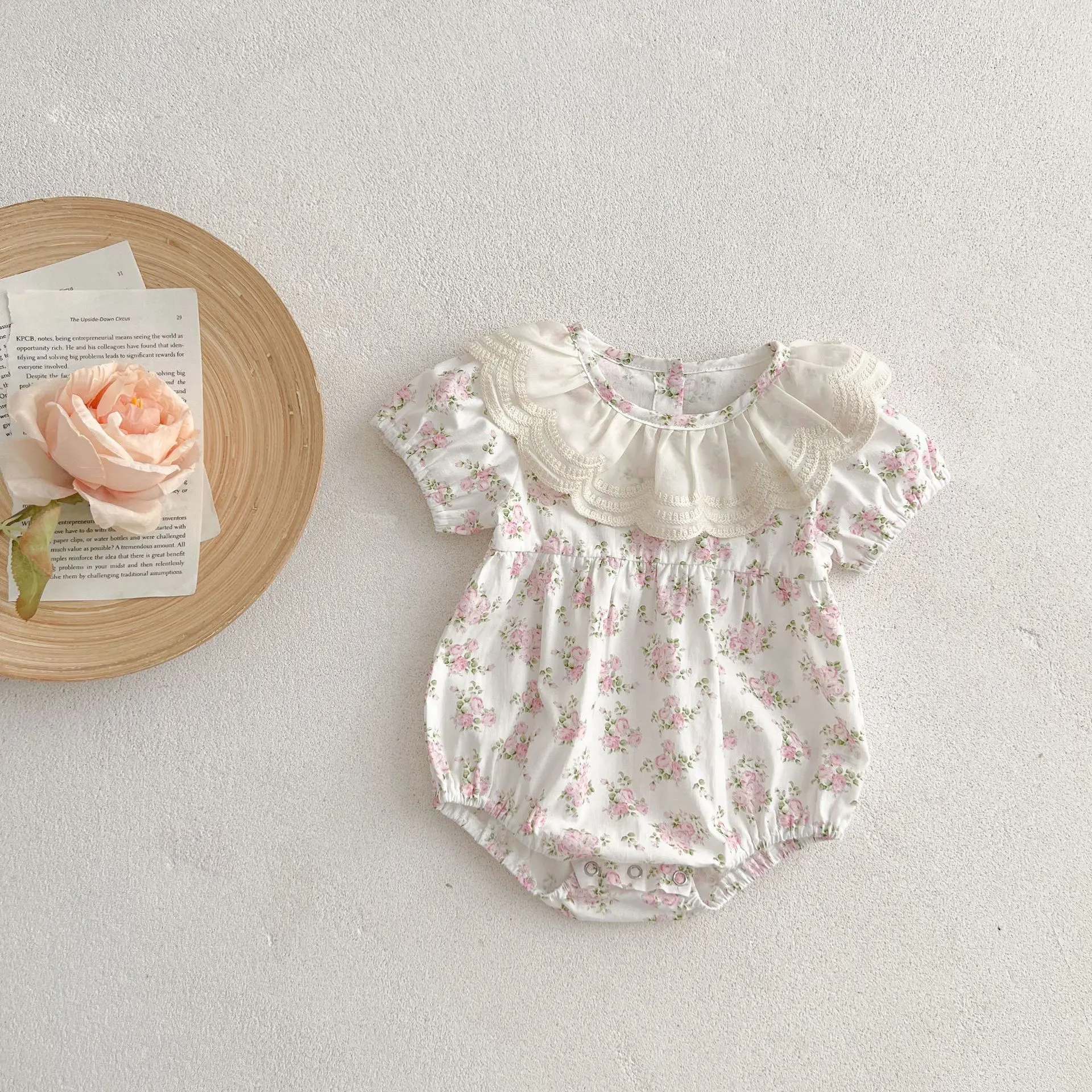 Sister Baby Girls Flower Dresses Girl Romper New Summer Sister Matching Outfit Lace Collar Flowers Dress Toddler Princess Romper