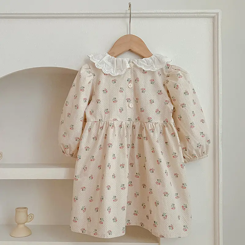 New Toddlers Kids Princess Dresses Children Dress Autumn New Girl Floral Embroidery Lace Collar Dress Cotton Casual Girl's Dress