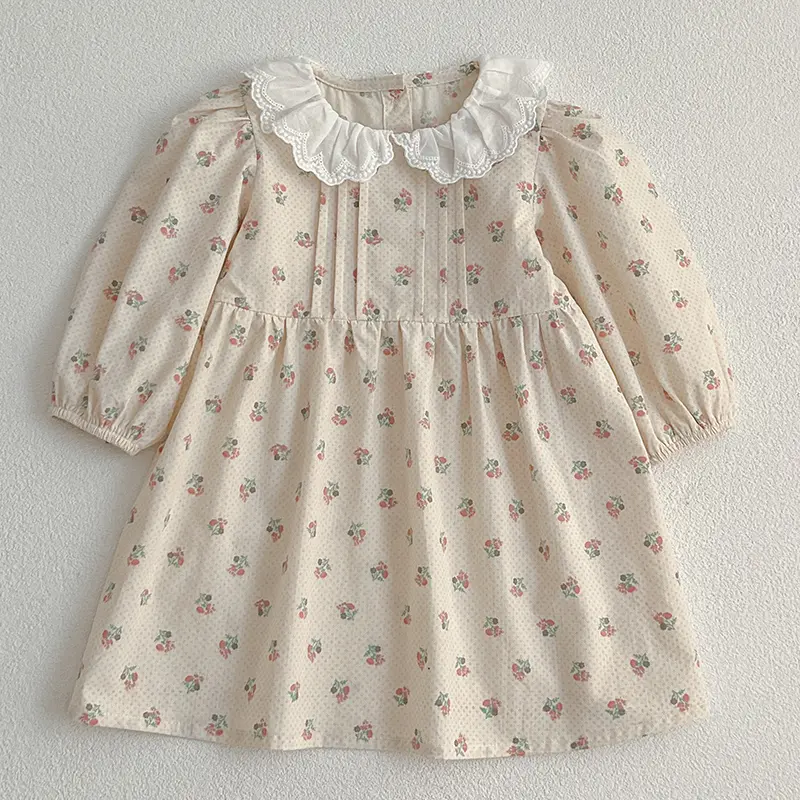 New Toddlers Kids Princess Dresses Children Dress Autumn New Girl Floral Embroidery Lace Collar Dress Cotton Casual Girl's Dress