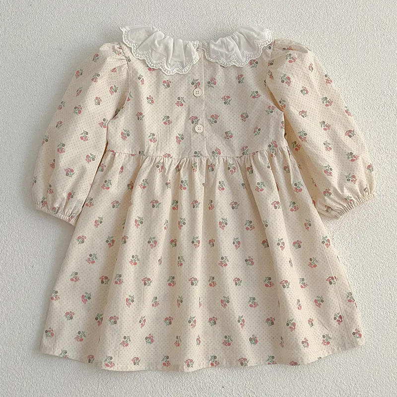 New Toddlers Kids Princess Dresses Children Dress Autumn New Girl Floral Embroidery Lace Collar Dress Cotton Casual Girl's Dress