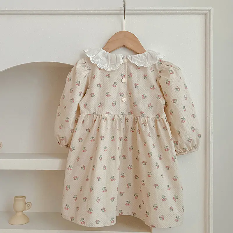 New Toddlers Kids Princess Dresses Children Dress Autumn New Girl Floral Embroidery Lace Collar Dress Cotton Casual Girl's Dress