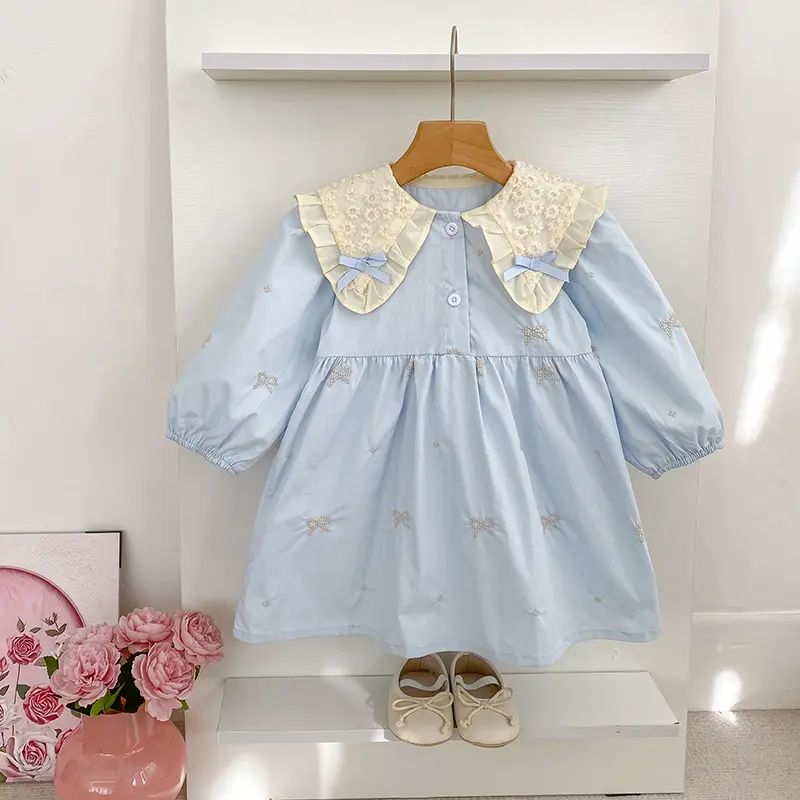 Sisters Clothes Infant Baby Girls Lace Collar Dress Rompers Kids Baby Girls Embroider Bow Princess Dress Family Clothes Rompers