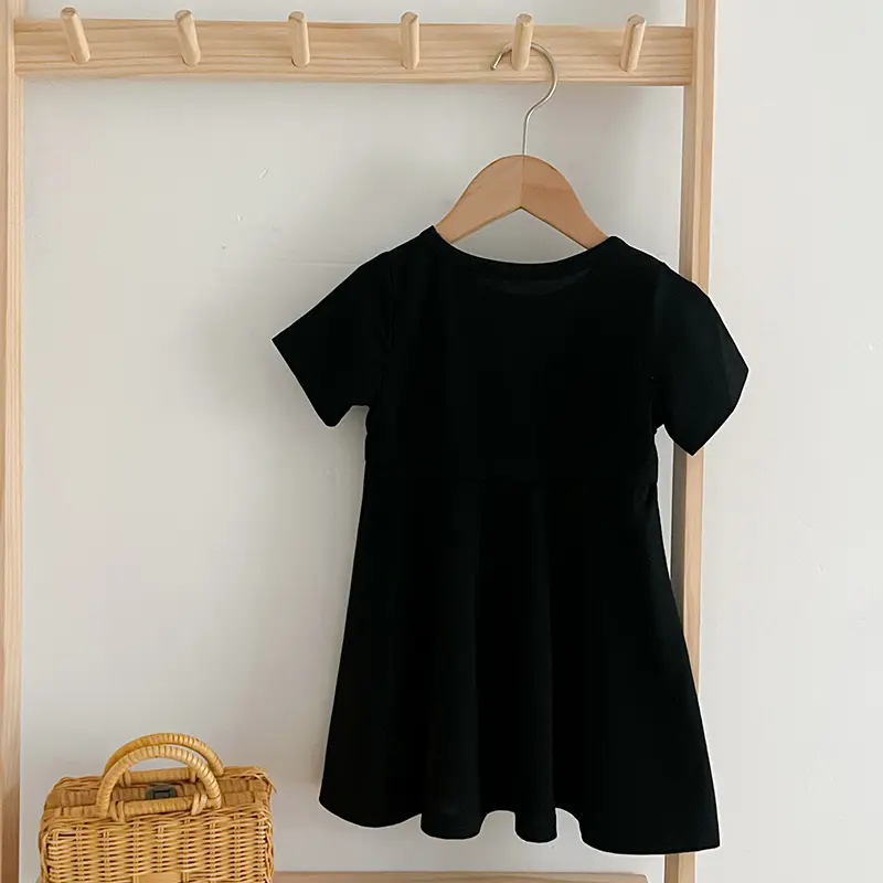 Summer Kids Baby Dress Black Baby Girls Dress Short Sleeved Sweet Dress For Girls Short Sleeve A Line Party Dress Girls Clothes