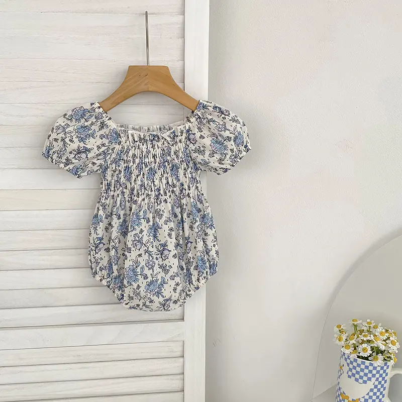 Newborn Baby Clothes Summer Cute Sweet Princess One-piece Floral Print Baby Romper Cotton Toddler Puff Sleeve Baby Clothing