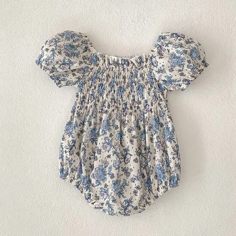Newborn Baby Clothes Summer Cute Sweet Princess One-piece Floral Print Baby Romper Cotton Toddler Puff Sleeve Baby Clothing