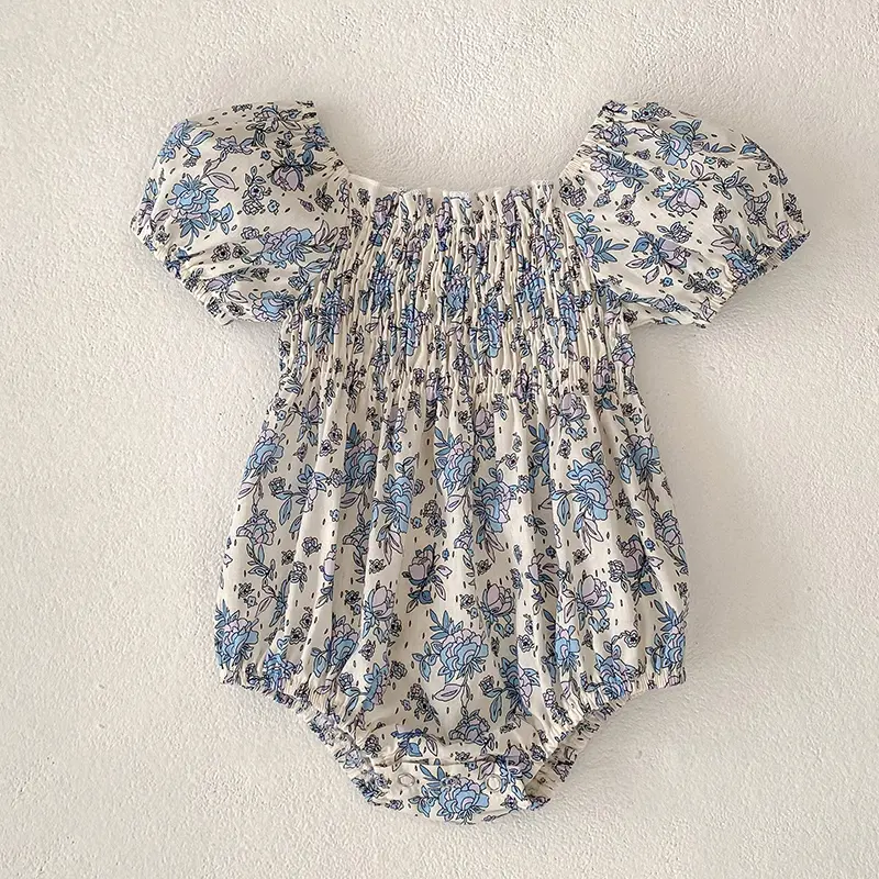 Newborn Baby Clothes Summer Cute Sweet Princess One-piece Floral Print Baby Romper Cotton Toddler Puff Sleeve Baby Clothing