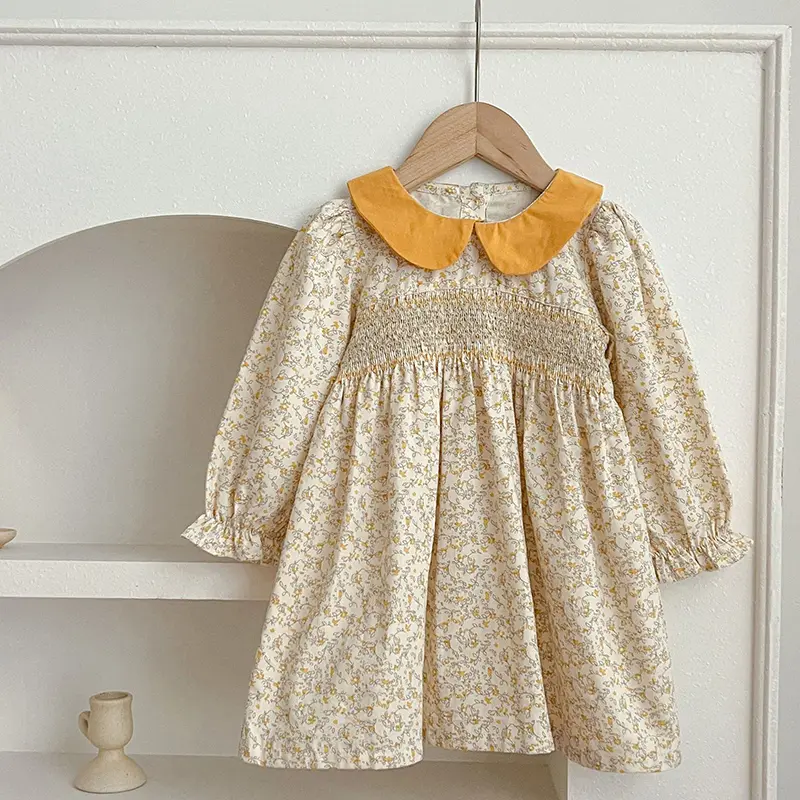 New Girls Clothes Autumn Smocking Dress Floral Children's Set Outerwear Outfits Spring Kids Clothing Baby Girls Princess Dress