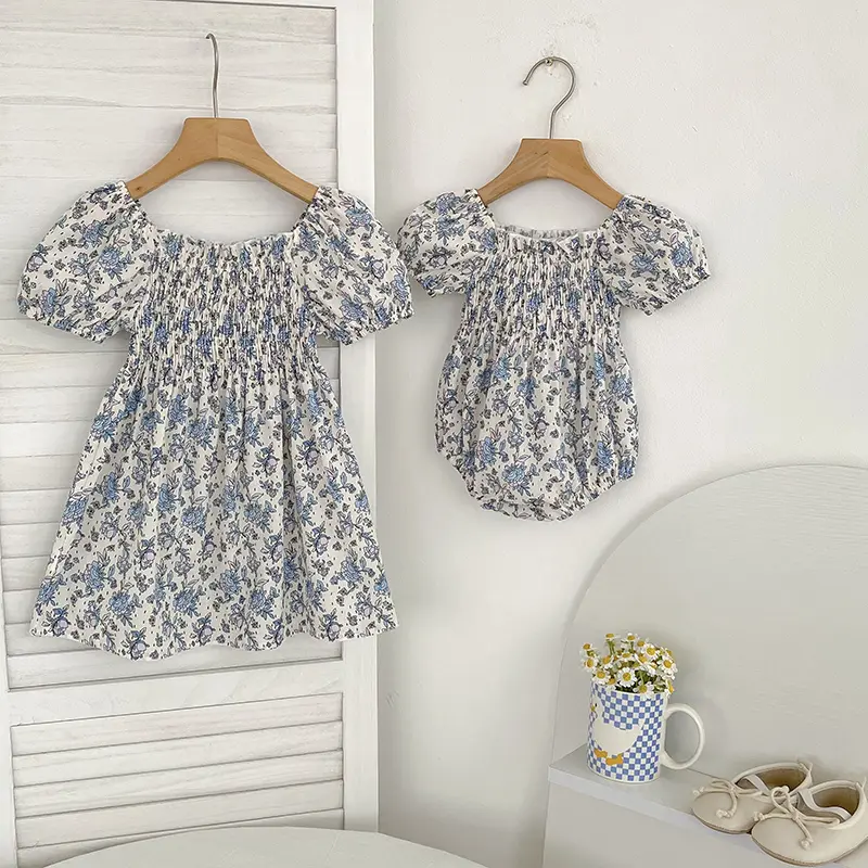 Newborn Baby Clothes Summer Cute Sweet Princess One-piece Floral Print Baby Romper Cotton Toddler Puff Sleeve Baby Clothing