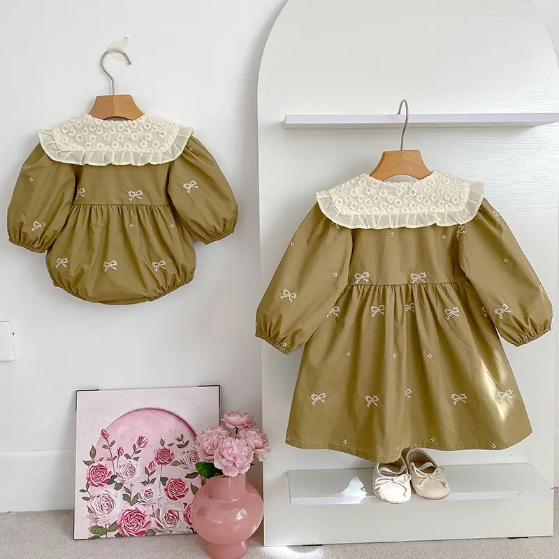 Sisters Clothes New Kids Baby Girls Sweet Embroider Sisters Rompers Lace Spring Autumn Kids Baby Girls Children Clothes Dress