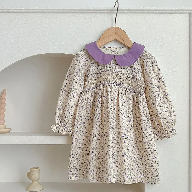 New Girls Clothes Autumn Smocking Dress Floral Children's Set Outerwear Outfits Spring Kids Clothing Baby Girls Princess Dress
