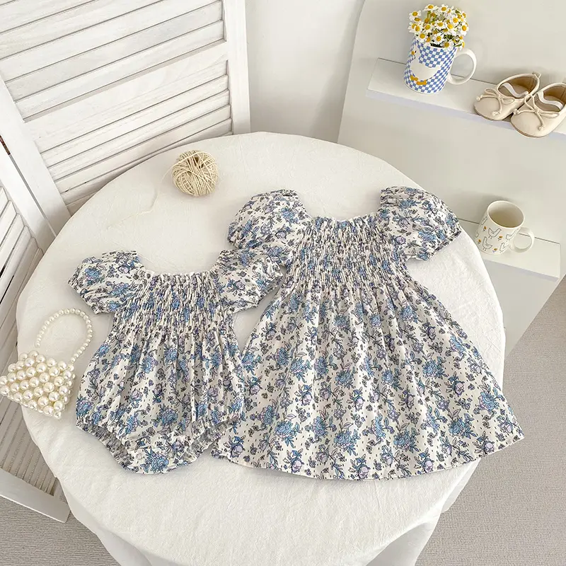 Newborn Baby Clothes Summer Cute Sweet Princess One-piece Floral Print Baby Romper Cotton Toddler Puff Sleeve Baby Clothing