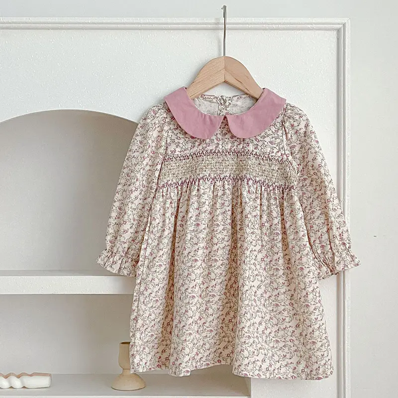 New Girls Clothes Autumn Smocking Dress Floral Children's Set Outerwear Outfits Spring Kids Clothing Baby Girls Princess Dress