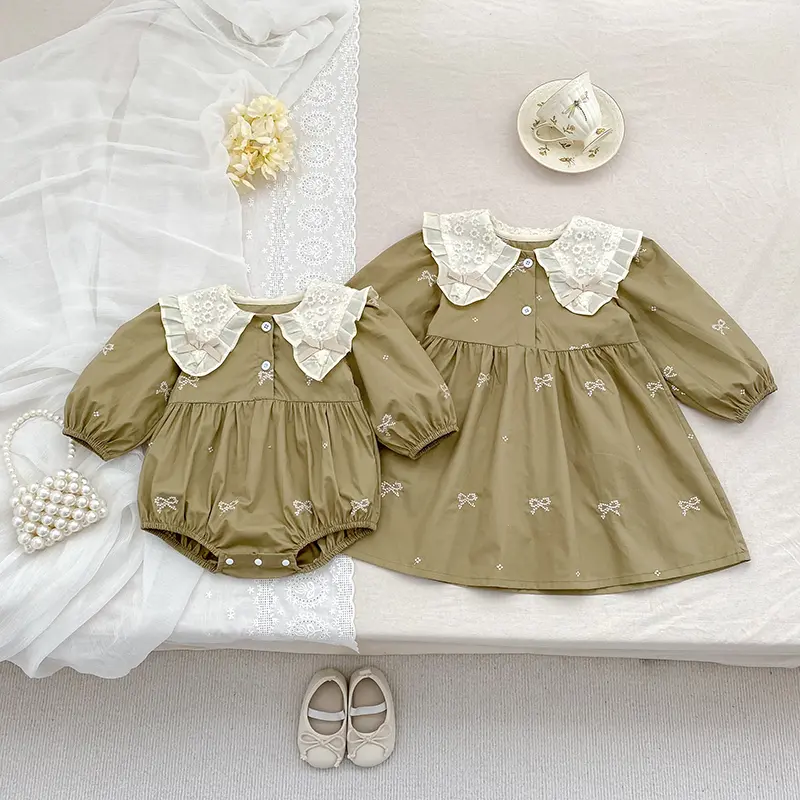Sisters Clothes New Kids Baby Girls Sweet Embroider Sisters Rompers Lace Spring Autumn Kids Baby Girls Children Clothes Dress