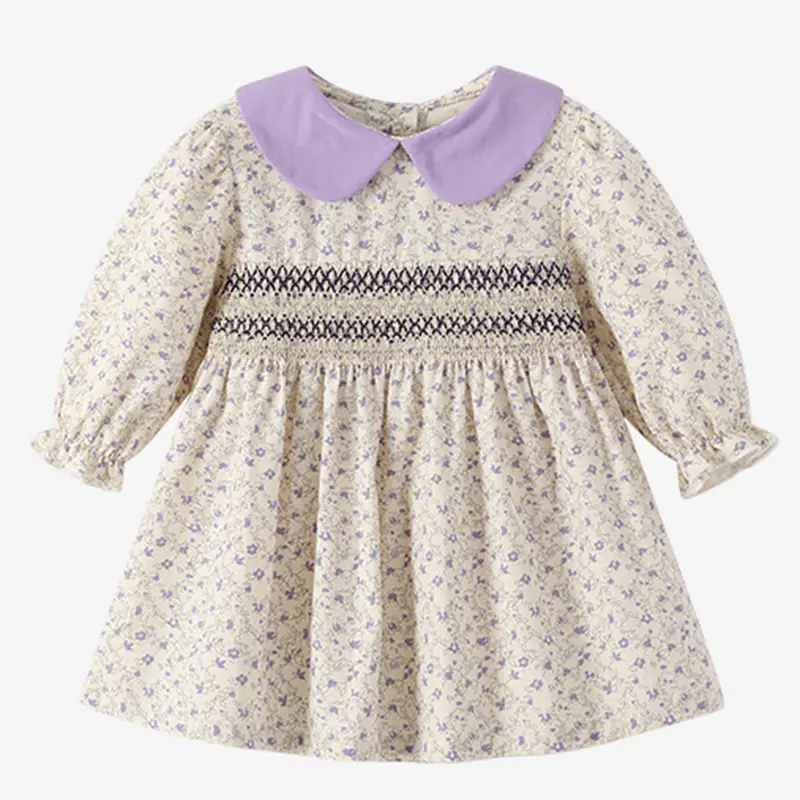 New Girls Clothes Autumn Smocking Dress Floral Children's Set Outerwear Outfits Spring Kids Clothing Baby Girls Princess Dress